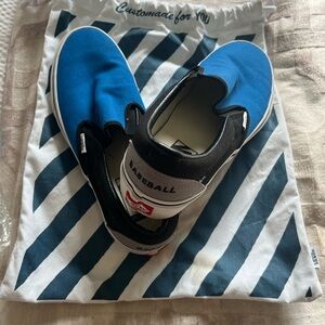 Custom Vans Blue and Black Sneakers with Slip-On Design.  Colonels Baseball.